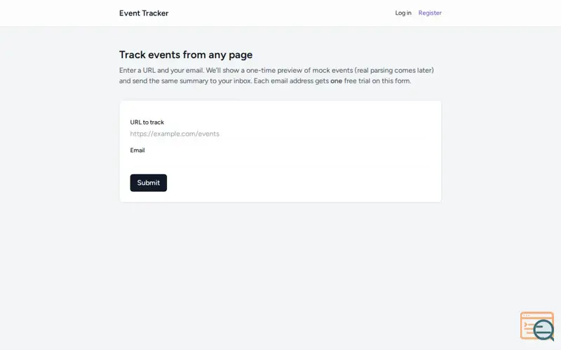 Screenshot of Event Tracker
