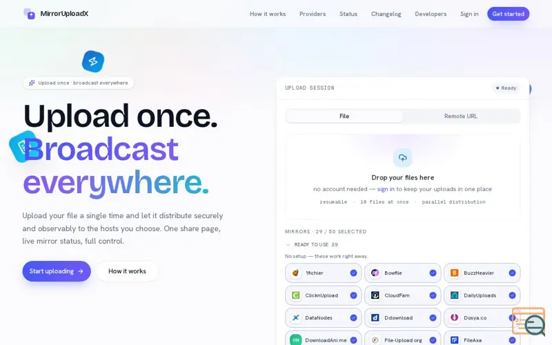 Screenshot of MirrorUploadX