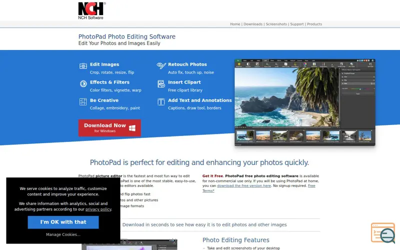 Screenshot of PhotoPad: AI-powered creative photo suit, a launch using DNSMadeEasy