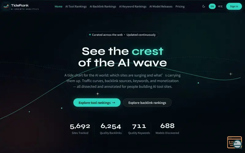 Screenshot of 潮汐榜 TideRank — AI 工具站增长榜单 | 发现正在增长的 AI 工具与独立开发机会