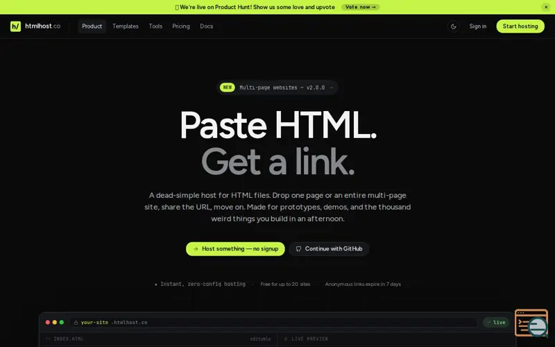 Screenshot of htmlhost.co