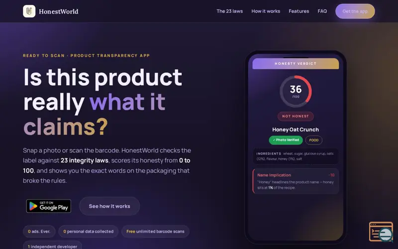 Screenshot of HonestWorld