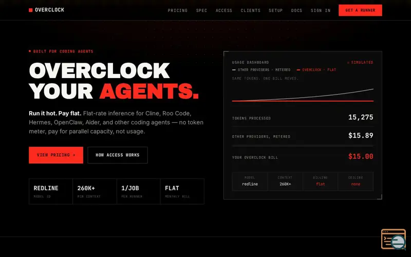 Screenshot of Overclock — run it hot, pay flat