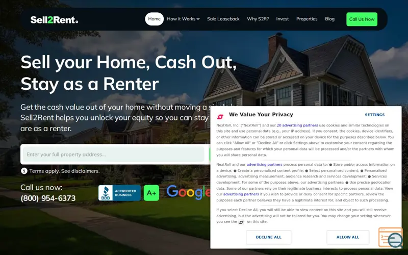 Screenshot of Sell2Rent, a launch using AdRoll