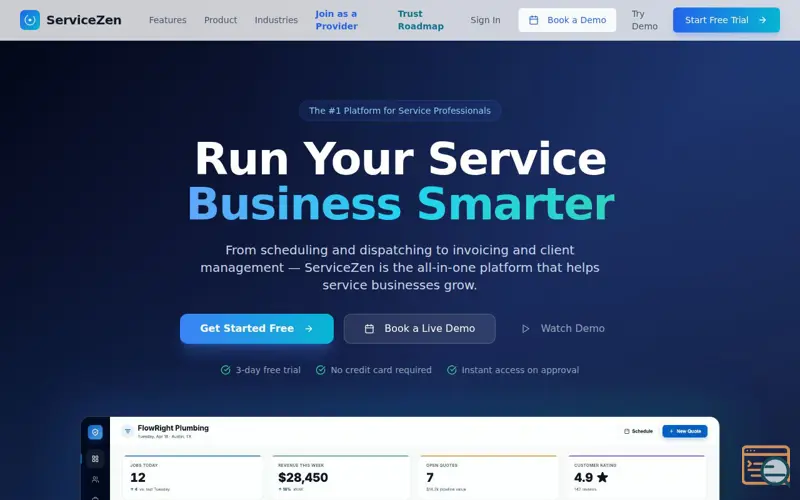 Screenshot of ServiceZen