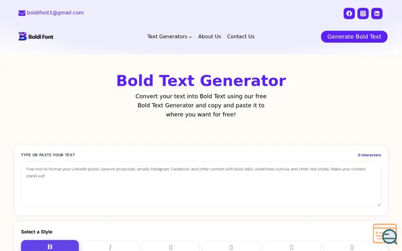 Screenshot of Bold Text Generator: Copy & Paste Free Fonts For Social Media