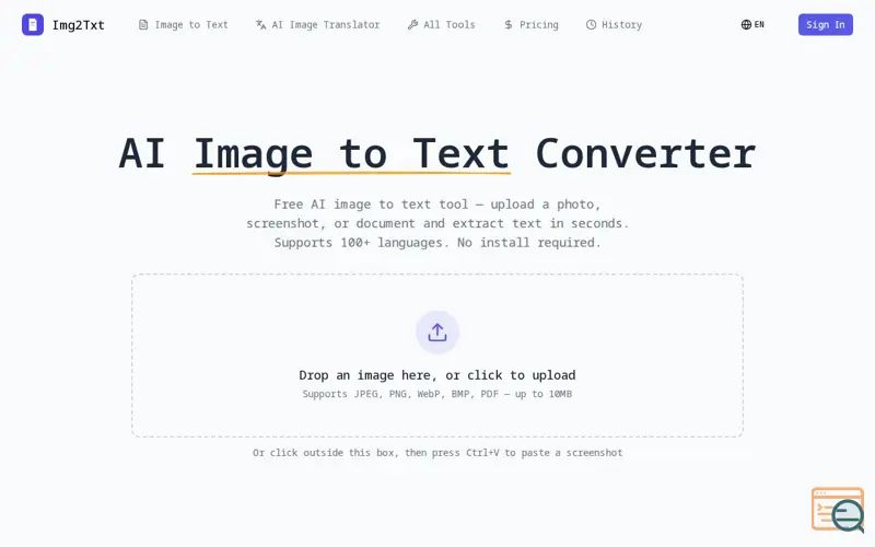 Screenshot of Img2Txt