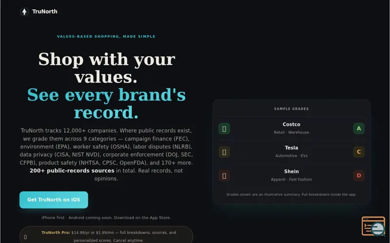 Screenshot of TruNorth