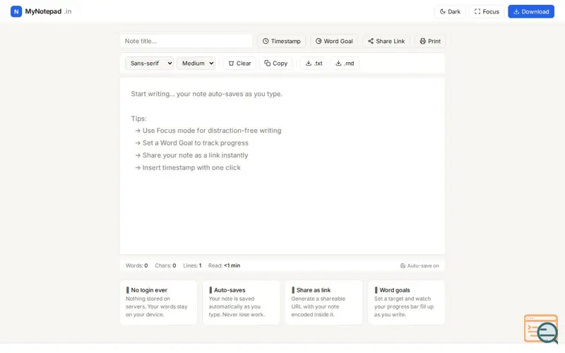 Screenshot of MyNotepad.in