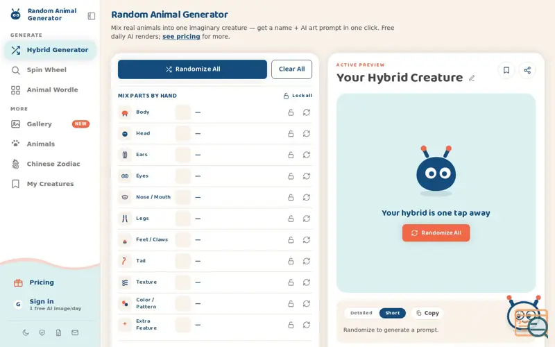 Screenshot of Randomanimalgen