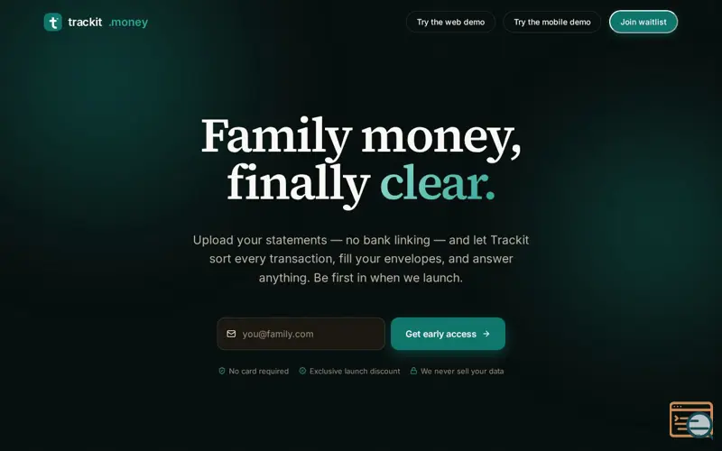 Screenshot of Trackit.Money — Join the waitlist