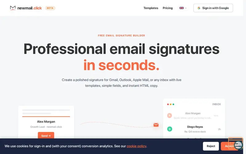 Screenshot of newmail.click — Email Signature Tracker
