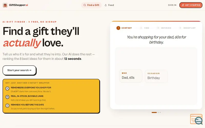 Screenshot of GiftShopper.ai