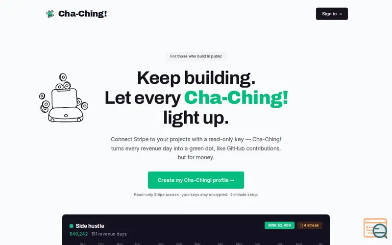 Screenshot of Cha-Ching Hub, a launch using Analytiics