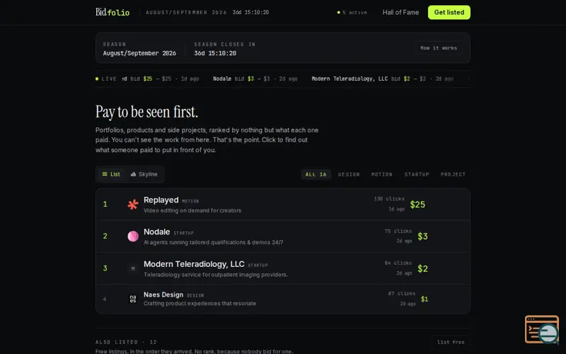 Screenshot of Bidfolio