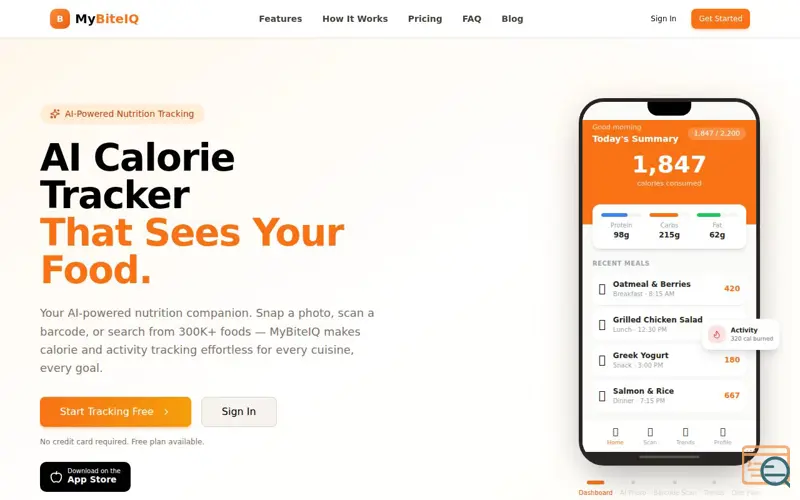 Screenshot of MyBiteIQ: AI Calorie Tracker