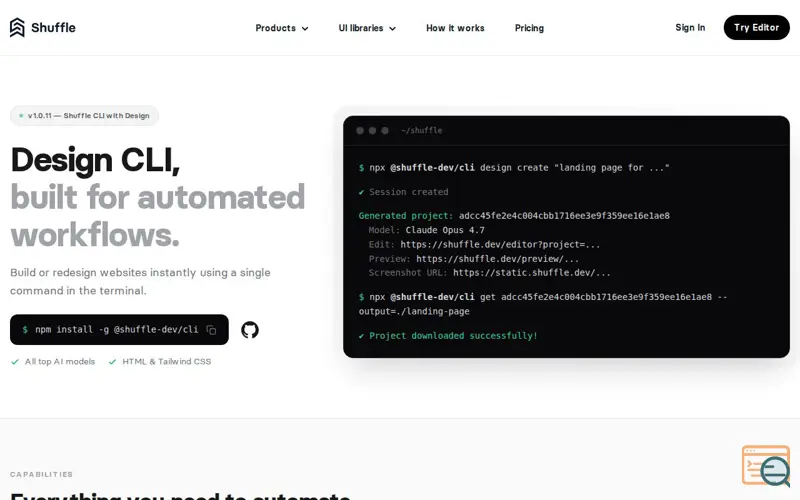 Screenshot of Shuffle Design CLI 
