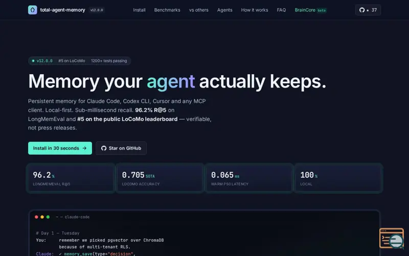 Screenshot of Persistent memory for AI coding agents