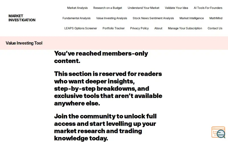 Screenshot of The Buffett Screen
