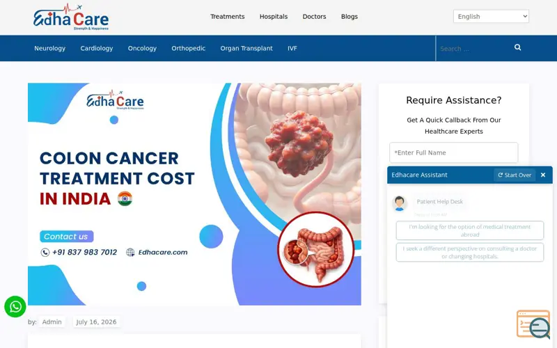 Screenshot of Colon Cancer Treatment Cost in India, a launch using IntelliTicks