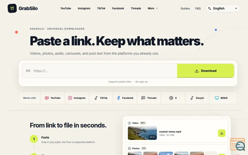 Screenshot of GrabSilo