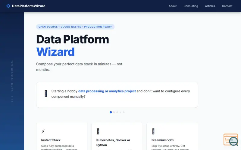 Screenshot of Data Platform Wizard — Build Your Stack