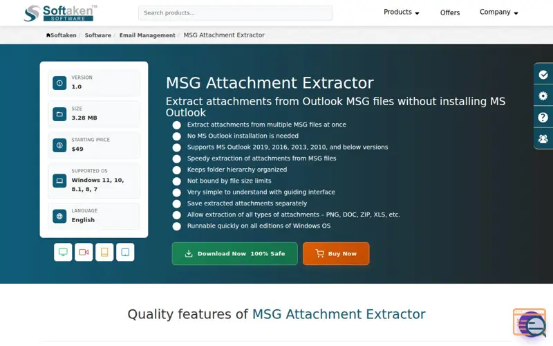 Screenshot of Softaken MSG Attachment Extractor