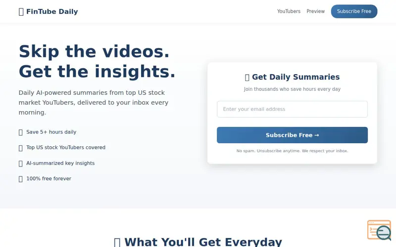 Screenshot of FinTube Daily