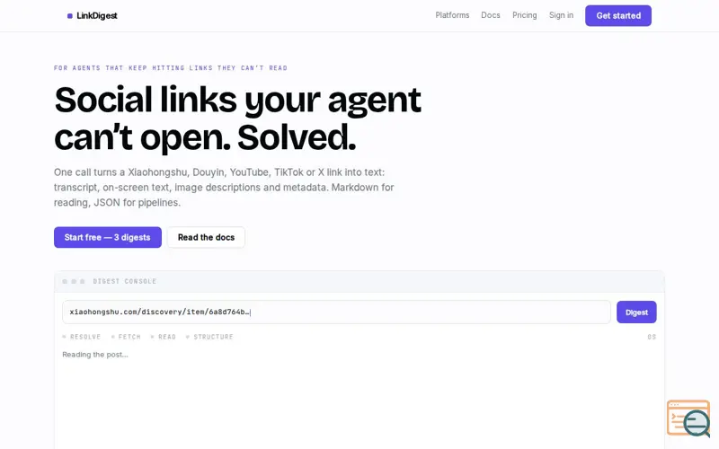 Screenshot of LinkDigest — read any social link as context
