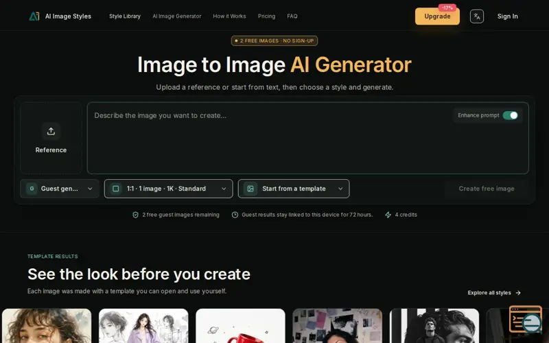 Screenshot of AI Image Styles