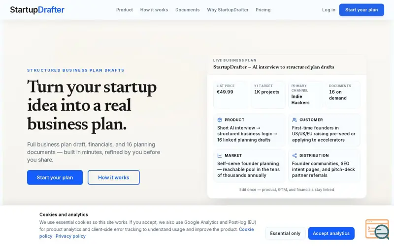 Screenshot of StartupDrafter