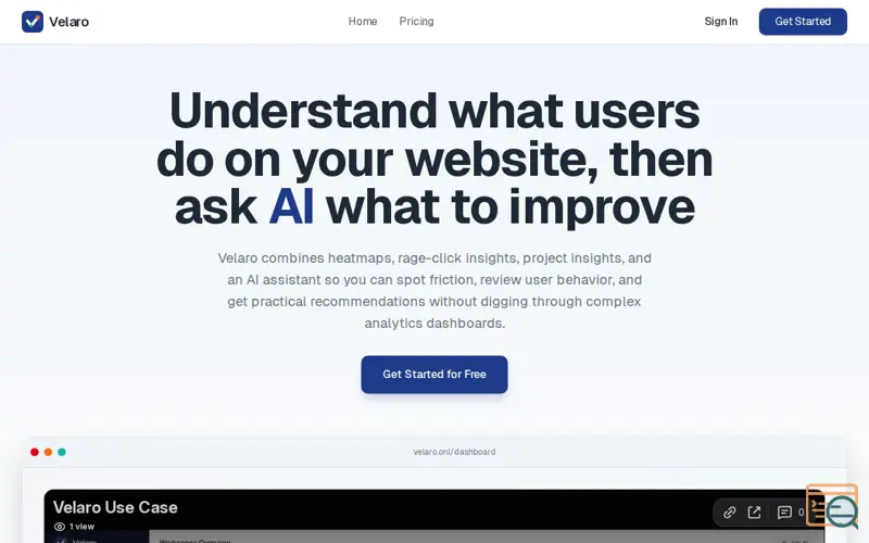 Screenshot of Velaro — AI user behavior analytics