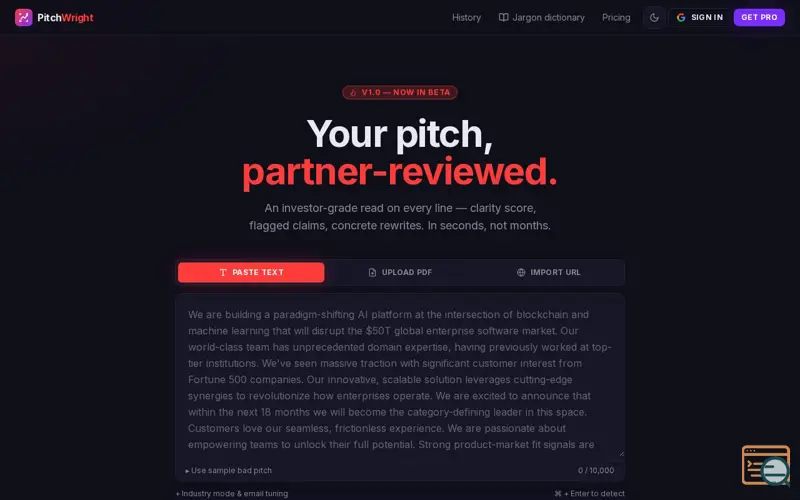 Screenshot of PitchWright