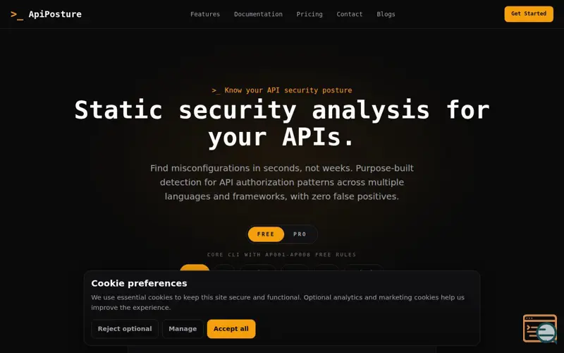 Screenshot of ApiPosture: Scan your APIs in seconds