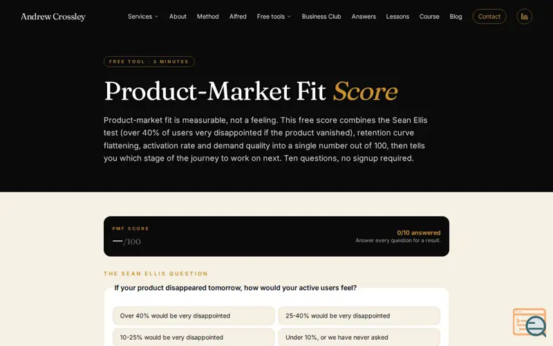 Screenshot of Product-Market Fit Score