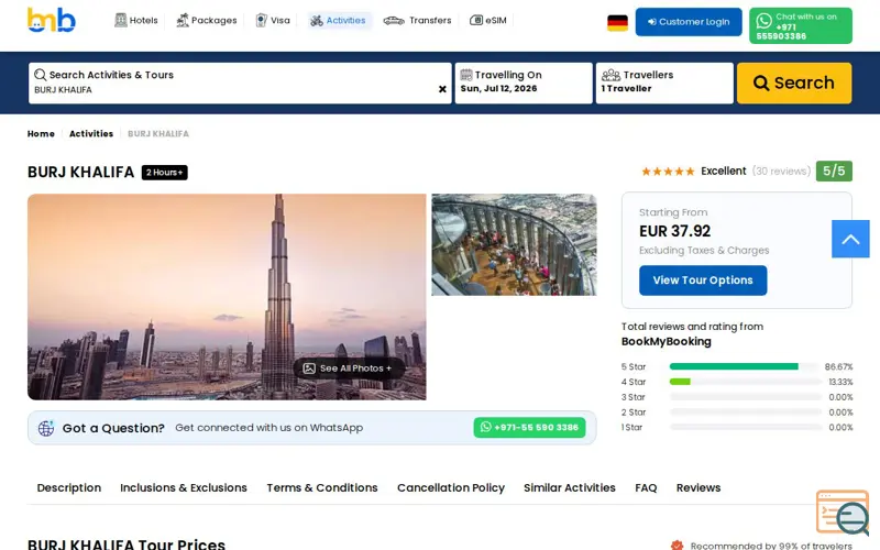 Screenshot of Book Burj Khalifa Tickets,