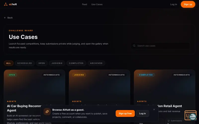 Screenshot of https://aihutt.in/use-cases