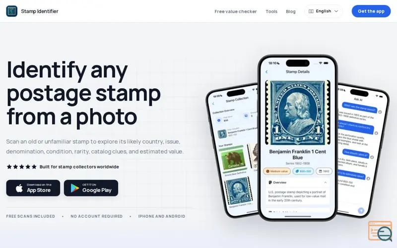 Screenshot of Stamp Identifier App: Scan and Value Postage Stamps, a launch using AI Heron