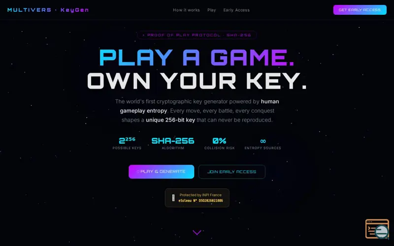 Screenshot of MULTIVERS · KeyGen — Unique Key Genesis