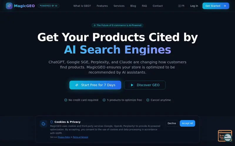 Screenshot of MagicGEO GEO AI OPTIMIZATION , a launch using Sell With Boost