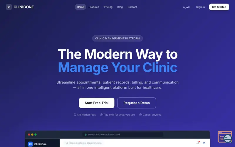 Screenshot of ClinicOne