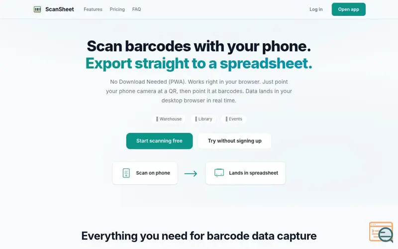 Screenshot of ScanSheet-Barcode Scanner to Spreadsheet