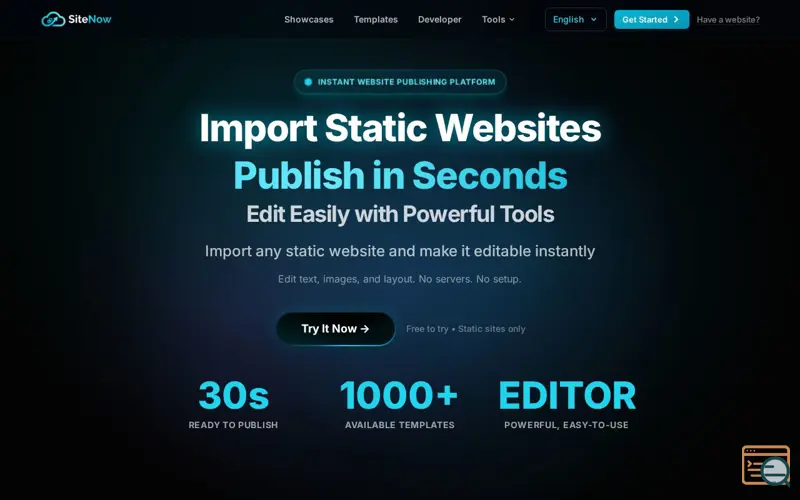 Screenshot of SiteNow - Static Site Publisher