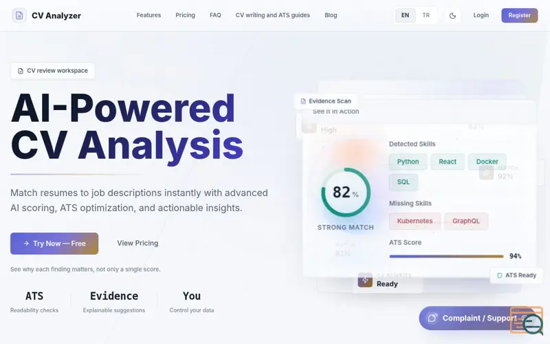 Screenshot of CV Analyzer — AI-Powered Resume Analysis, a launch using DEV Community