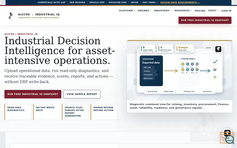 Screenshot of Industrial IQ by AI2COE