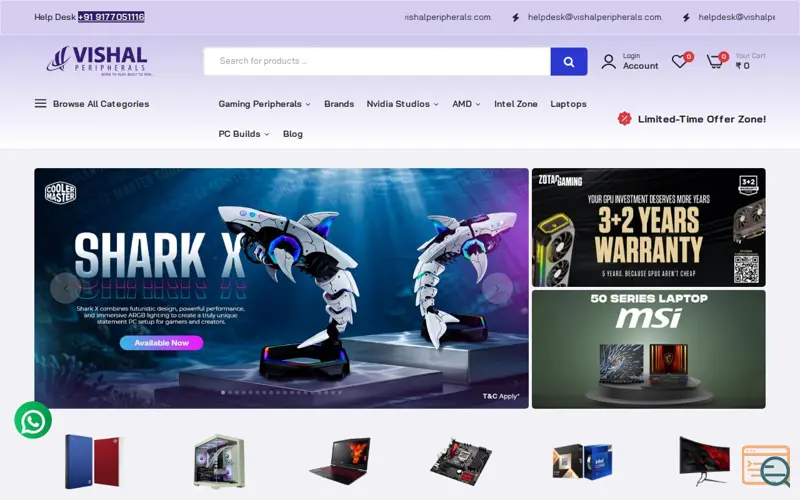 Screenshot of Vishal Peripherals, a launch using UpSellit