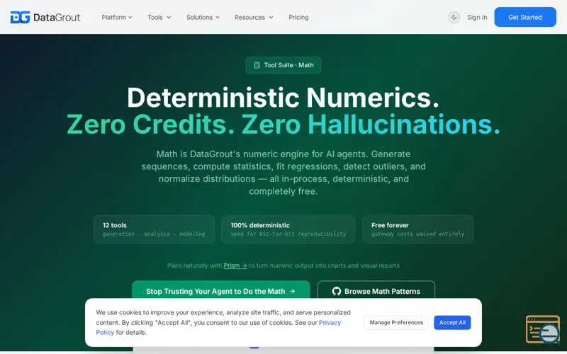 Screenshot of DataGrout Math, a launch using DataGrout