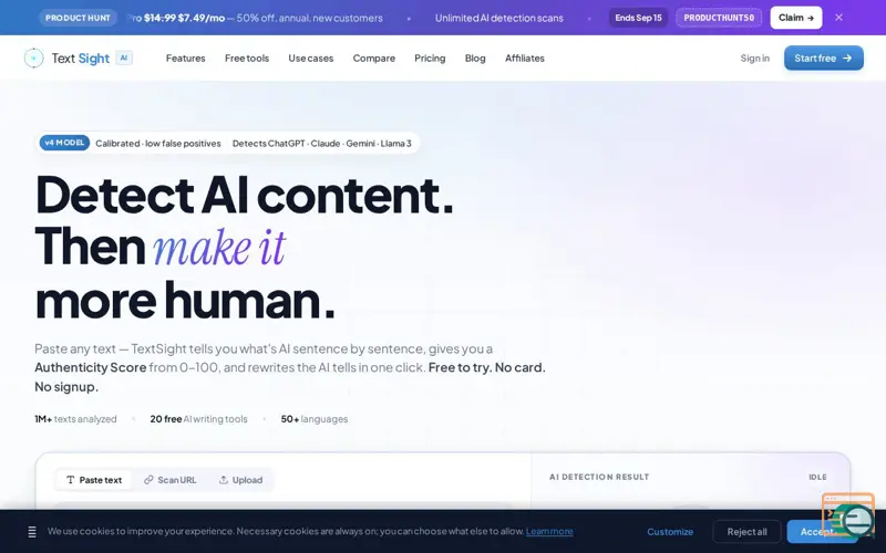 Screenshot of TextSight ai