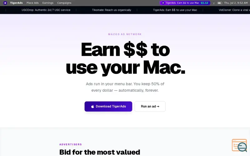 Screenshot of TigerAds