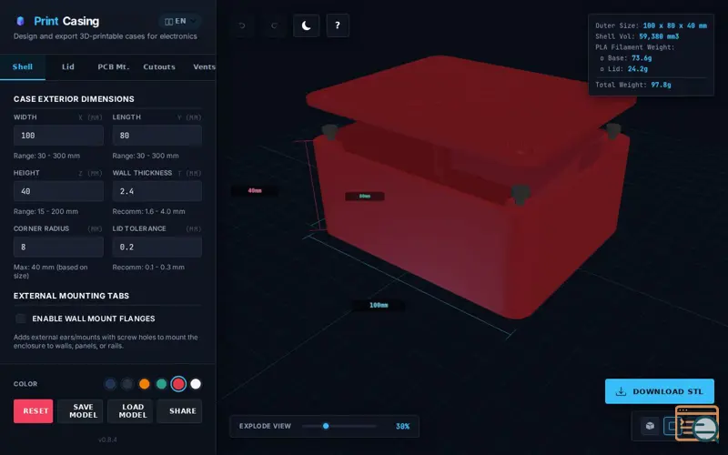 Screenshot of PrintCasing